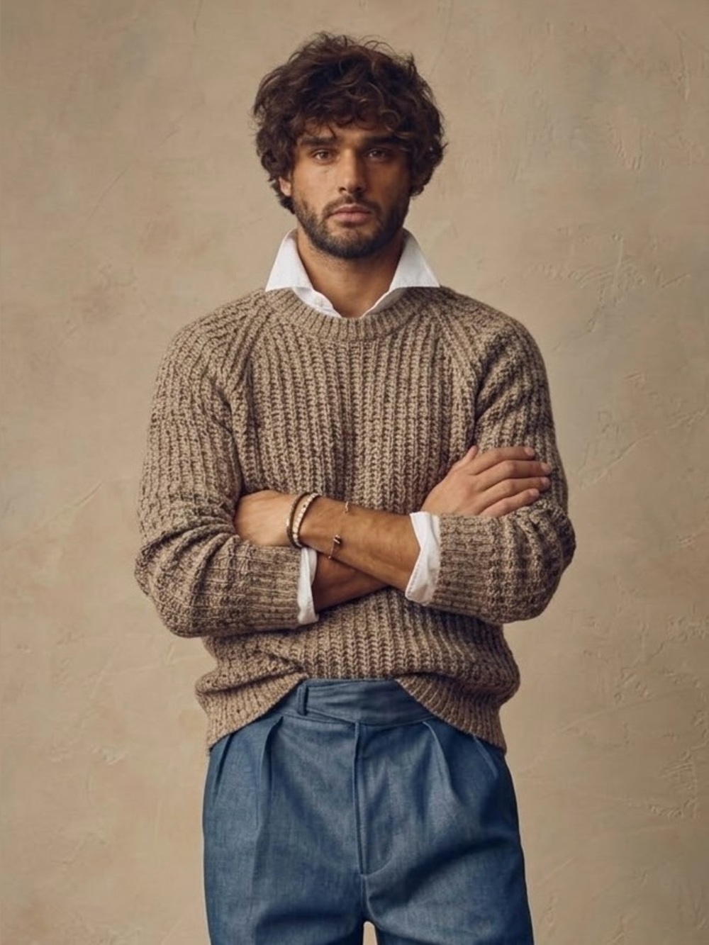 Todd Snyder $778 Cashmere Moulińe Crewneck Sweater in Tan Dark Wheat Size Small